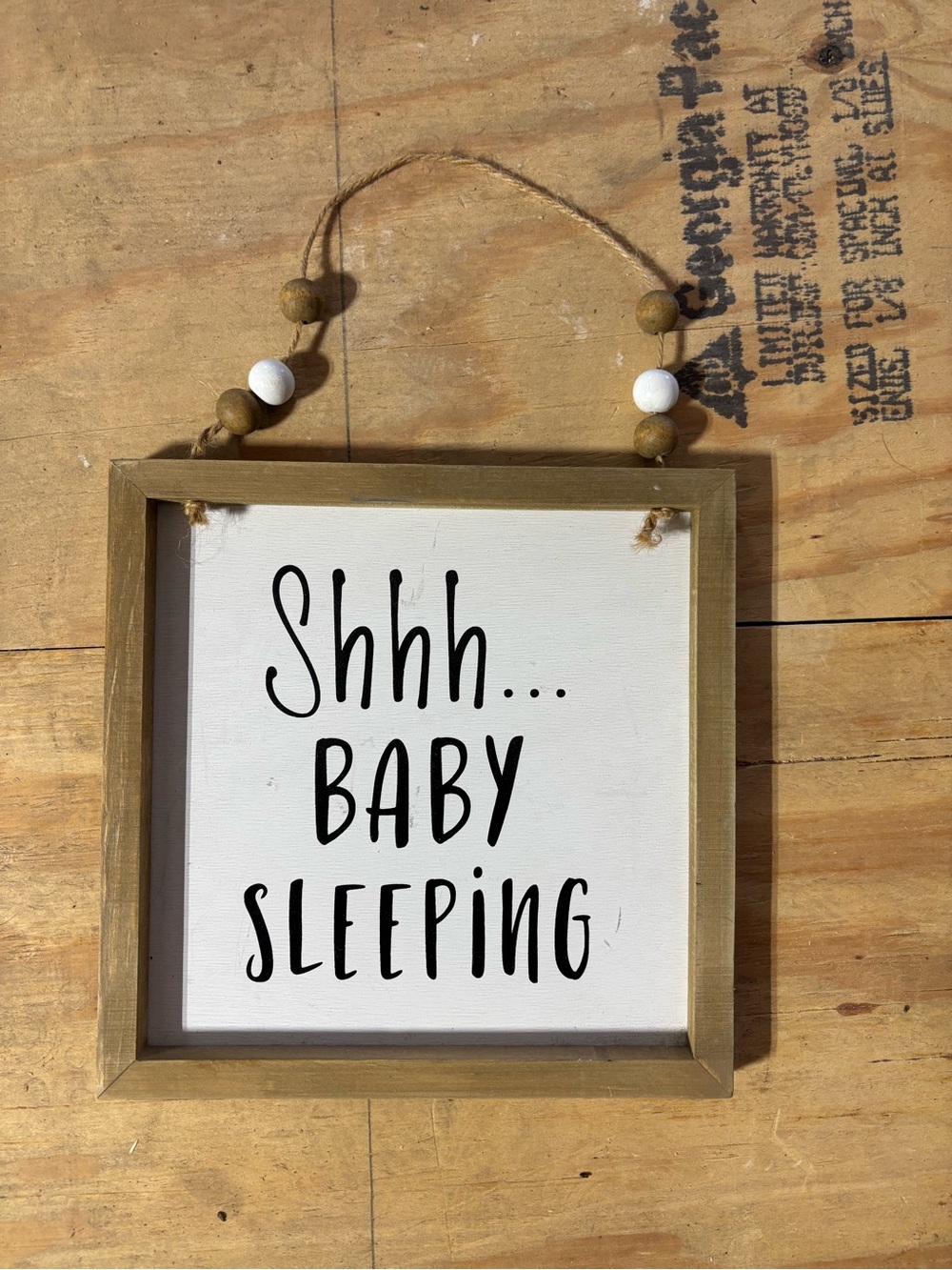 Shhh... Baby Sleeping Wooden Wall Sign - White & Natural